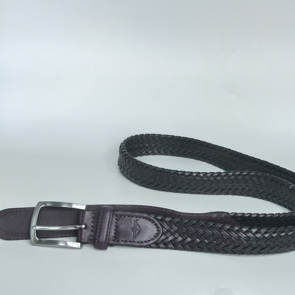 DOCKERS Men’s Braided Genuine Leather Belt Dark Brown Silver Buckle Size 40/100 - Picture 9 of 12